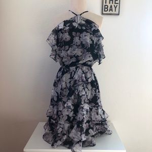 Bebe Ruffle Cold Shoulder Dress